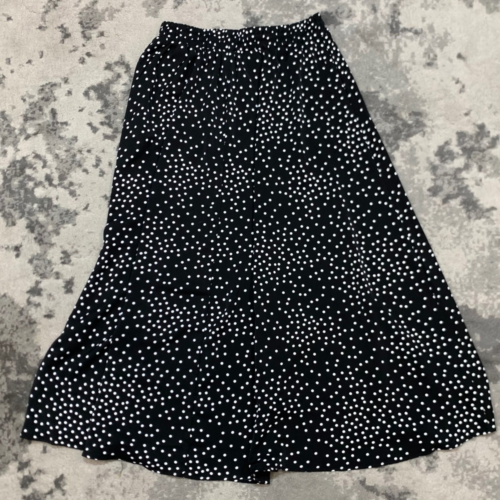 Zincia Black White Polka Dot Maxi Skirt Elastic Waist A-Line Size Large - Picture 3 of 6
